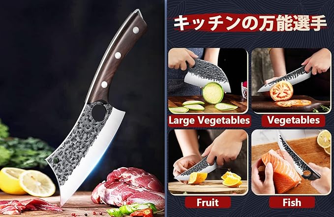 DRGSKL Serbian Chef Knife Set - 10 PCS Hand Forged Butcher Knife Set with Bag - High Carbon Steel Kitchen Knives - Meat Cleaver Viking Boning Knives for Brisket Trimming - Gifts for Men and Women