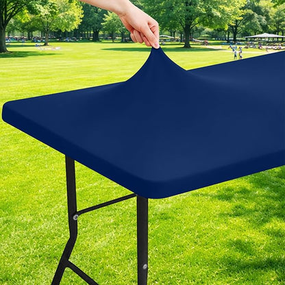 Moosfor Spandex 4 Foot Rectangle Table Cloth, Elastic Fitted Tablecloths for Picnic, Stretch Washable Patio Table Cover for Outdoor, Camping, Banquet and Parties (Navy, 24"x48")