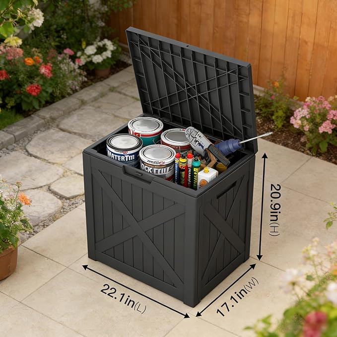 35 Gallon Outdoor Deck Box - Lockable Waterproof Storage Container, Resin Weatherproof Box for Patio Garden Furniture Pool Tools Cushions, Black