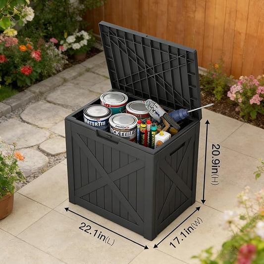 35 Gallon Outdoor Deck Box - Lockable Waterproof Storage Container, Resin Weatherproof Box for Patio Garden Furniture Pool Tools Cushions, Black