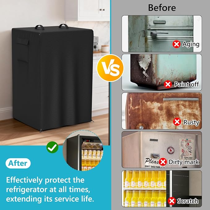 Refrigerator Cover Waterproof Dustproof Fridge Cover Outdoor Refrigerator Covers with Double Zipper and Large Mesh Vent Suitable for Upright Freezers/Beverage Refrigerators 23"D x 22"W x 34"H