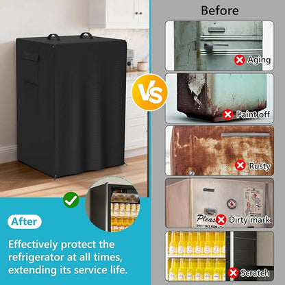 Refrigerator Cover Waterproof Dustproof Fridge Cover Outdoor Refrigerator Covers with Double Zipper and Large Mesh Vent Suitable for Upright Freezers/Beverage Refrigerators 23"D x 22"W x 34"H