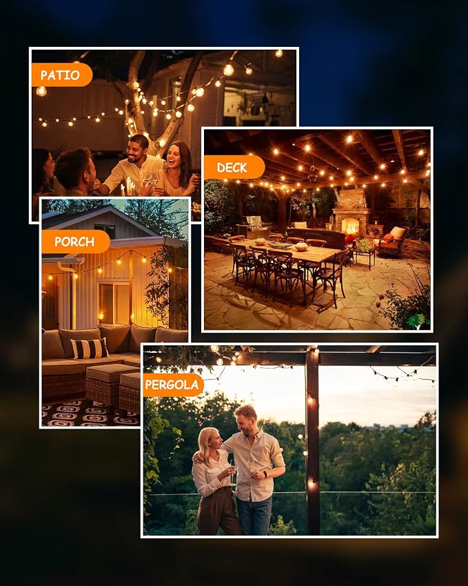Svater 200 FT Outdoor String Lights for Outside Patio 104 Bulbs Waterproof | Commercial Grade Hanging Globe Lighting, Shatterproof G40 LED Bulbs, For Bistro Cafe Market Backyard ETL 2700K (2*100)