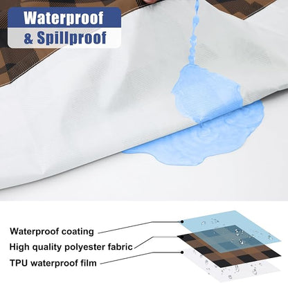 Smiry Picnic Table Cloth 2 Pack, Waterproof Elastic Fitted Tablecloths for 6FT Rectangle Tables, Washable Polyester Buffalo Plaid Tablecloth for Camping& Outdoor (Black & Brown, 30" x 72")