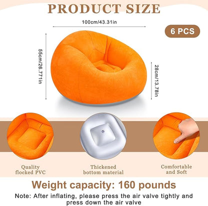Realspring 6 9 12 Pcs Inflatable Bean Bag Chairs for Adults with Electric Air Pump, Blow up Couch Folding Portable Inflatable Couch Lazy Sofa for Outdoor Movie Night Camping(Orange,6 Pcs)