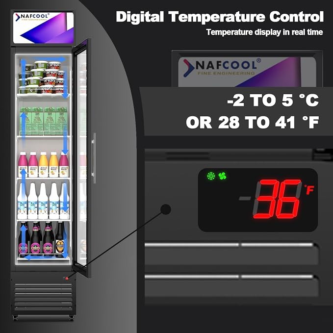 Commercial Beverage Refrigerator Display Fridge,7 Cu Ft Small Slims Single Glass Door Merchandiser Drink Cooler with LED Light Adjustable Shelves,ETL and NSF Approval