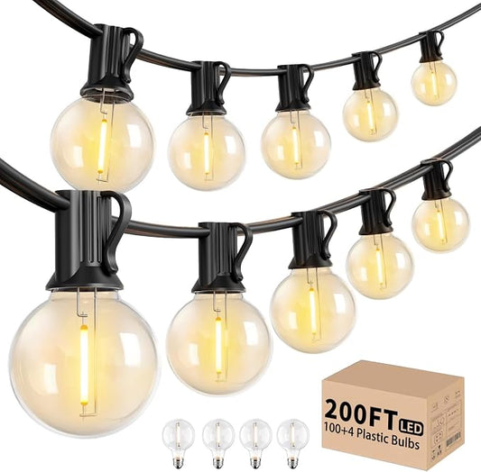 LACHON Outdoor String Lights, Patio Lights 200FT with 100 LED Shatterproof Bulbs, Weatherproof Commercial Hanging Lights for Backyard Bistro Pergola Party Decor, E12 Socket Base, 2200K, Black