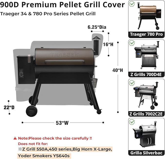 Grill Cover for Traeger Pro 34/780 Series BAC380 BAC504,[900D Heavy Duty Waterproof Upgraded] Wood Pellet Smoker Grill Cover for Traeger Texas 34,Z Grills 700,Accessories for Pro 34