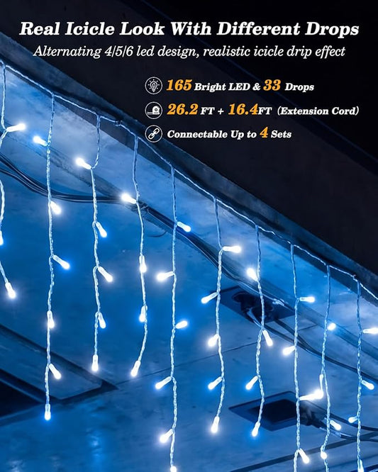 LitHome 26FT Color Changing Icicle Lights for Outdoor, 35 Colors Christmas Icicle Lights Outside with Remote Plug in, Red White and Blue Light Connectable for Xmas Holiday Roof Home Indoor Decor