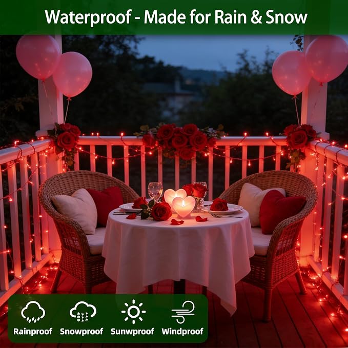300LED Valentine Lights Outdoor Indoor Use, 12 Lighting Modes 75ft Valentines Day Decorations with Timer, Dimmable Plug in Red LED StringLights Waterproof for Bedroom Yard Tree Wedding Party Holiday