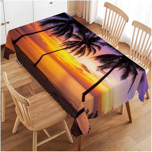 Swono Palm Trees Rectangular Tablecloth Ocean Seascape Beach Palm Tree Sunset Non-Fading Table Cloth Kitchen Dining Room Table Cover for Party Picnic BBQ 50x72 Inch Tablecloths