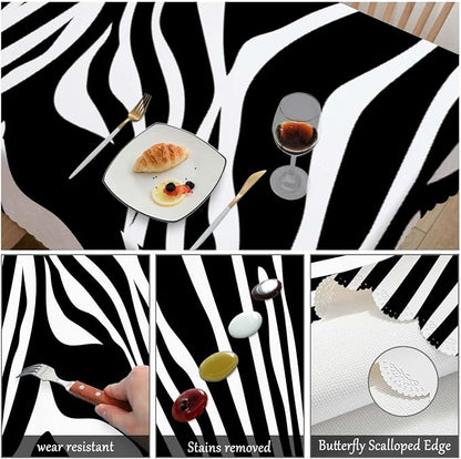 Swono Zebra Stripes 52"X70" Oblong Table Cloth Animal Skin Black and White Zebra Print Wrinkle Free Table Cover Farmhouse Tablecloth for Home Restaurant Picnic Indoor Outdoor Dining
