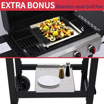 4-Burner Propane Gas Grill with Cast Iron Grate, 40,000 BTU Output & 302 Sq. Inch Cooking Space, Easy-Clean System & Foldable Side Tables for Outdoor BBQ (4-Burner)
