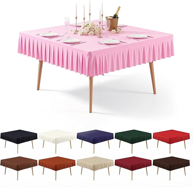 PARTISKY Baby Pink Spandex Square Tablecloths 54x54 Inch, Wrinkle Free Fitted Card Table Cloth Stretch Square Table Cover for Kitchen Dinner, Holiday Party, Wedding Banquet, Display Trade Show