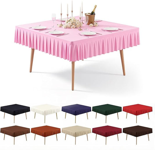 PARTISKY Baby Pink Spandex Square Tablecloths 54x54 Inch, Wrinkle Free Fitted Card Table Cloth Stretch Square Table Cover for Kitchen Dinner, Holiday Party, Wedding Banquet, Display Trade Show