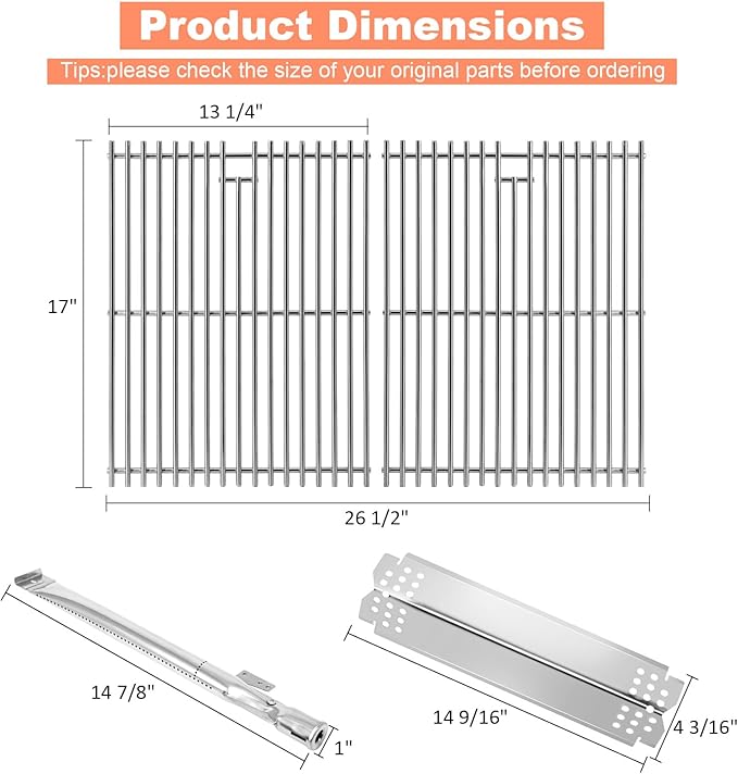 Grill Parts for Nexgrill 5 Burner 720-0888 720-0888N 720-0888A,4 Burner Nex-grill 720-0830H 720-0830 Stainless Steel Cooking Grates, Heat Plates, Burner Replacement Kit for Home Depot Nex grill
