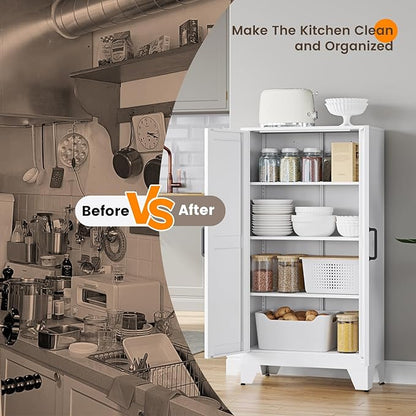 Yizosh Metal Storage Cabinet with 2 Doors and 3 Adjustable Shelves - 47" White Kitchen Pantry Storage Cabinet Locker for Kitchen,Living Room,Dining Room