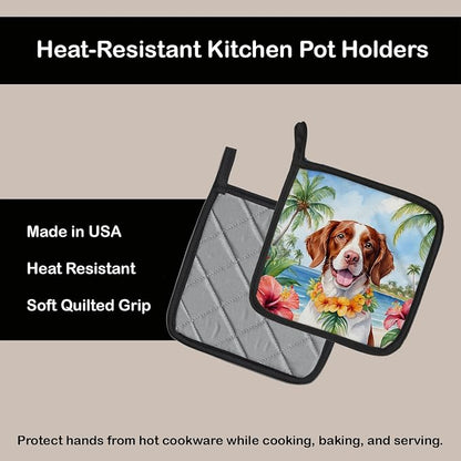 Caroline's Treasures Brittany Spaniel Luau Pair of Pot Holders Kitchen Heat Resistant Pot Holders Sets Oven Hot Pads for Cooking Baking BBQ, 7 1/2 x 7 1/2