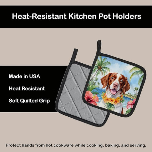 Caroline's Treasures Brittany Spaniel Luau Pair of Pot Holders Kitchen Heat Resistant Pot Holders Sets Oven Hot Pads for Cooking Baking BBQ, 7 1/2 x 7 1/2