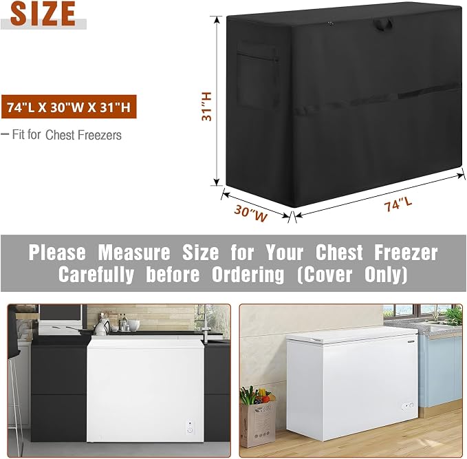 Chest Freezer Cover 20 Cu.Ft Waterproof UV 74x30x31in