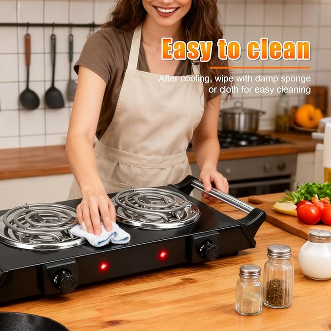 Electric Charcoal Burner Stove, 500W Single Coil Hot Plate Starter with Grill Tongs, 5-Level Temp, Smart Heat Control & Stainless Steel Fast Heating for Cooking top Countertop (4271Black)