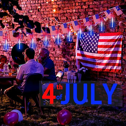 Kwaiffeo 4th of July Decorations Outdoor Red White and Blue Meteor Shower Lights for Patriotic Independence National Memorial Day Decorations, 24 Tubes(Equivalent to 3 Sets of 8-Tubes)
