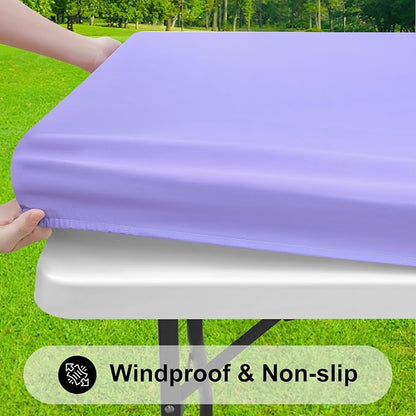 Smiry Rectangle Tablecloth, Elastic Fitted Flannel Backed Vinyl Tablecloths for 4ft Folding Tables, Waterproof Wipeable Table Covers for Indoor, Outdoor, Picnic and Camping (Lavender, 30"x48")
