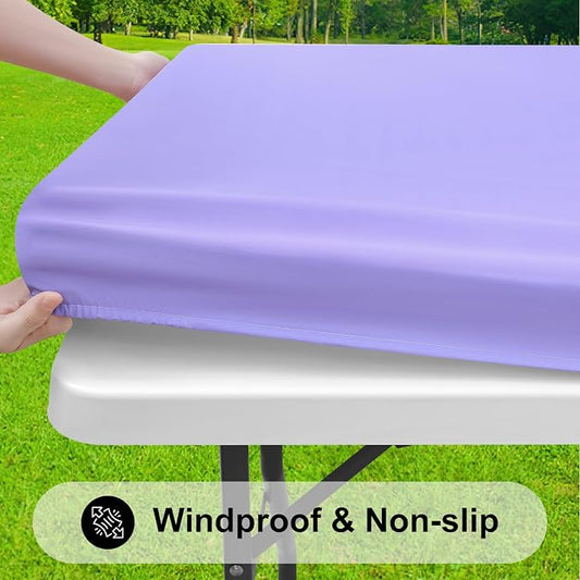 Smiry Rectangle Tablecloth, Elastic Fitted Flannel Backed Vinyl Tablecloths for 4ft Folding Tables, Waterproof Wipeable Table Covers for Indoor, Outdoor, Picnic and Camping (Lavender, 30"x48")