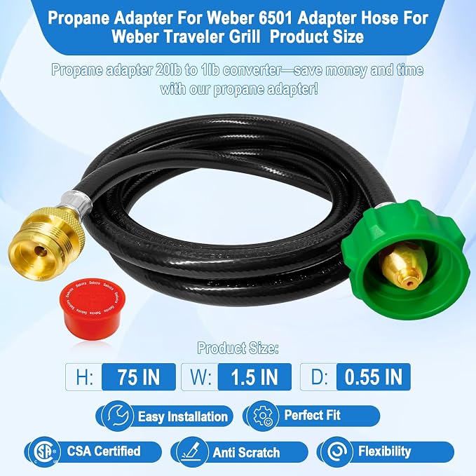 6FT Propane Hose Adapter for Weber Travelev Grill,1lb to 20lb Propane Tank Adapter for Weber Q/Gas Go-Anywhere Grills/Coleman Stove/Blackstone Griddle,Heater.