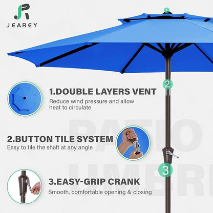 JEAREY 9' 2-Tiers Patio Umbrellas Outdoor Table Market Umbrella w/Push Button Tilt/Crank, 8 Sturdy Ribs, UV Protection Waterproof Sunproof(Royal Blue)