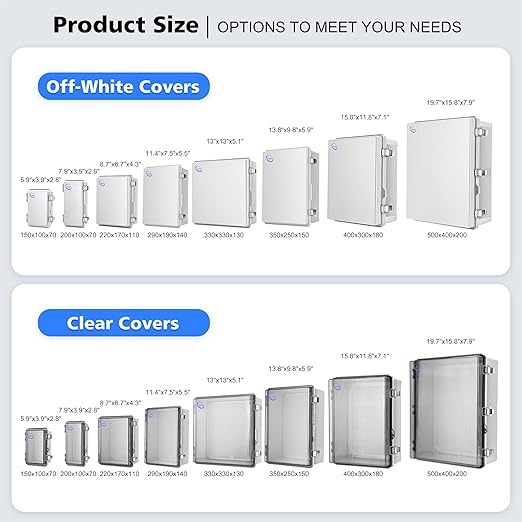RTHIEAI Waterproof Outdoor IP67 Junction Box(20.1"x16.1"x7.9") with Mounting Plate, Hinged Grey Cover and Wall Brackets - Weatherproof ABS Plastic Electrical Enclosure for DIY Projects(510x410x200mm)