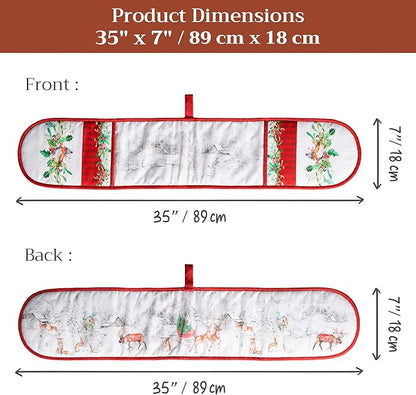 Maison d' Hermine Double Oven Mitt (7" x 35") 100% Cotton Heat Resistant BBQ Cooking Gloves with Loop for Thanksgiving Christmas Decorations Baking Cooking Handling Hot Pan (Christmas Tradition)