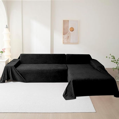 MEETSKY Couch Cover for 3 Cushion Cat Scratch Proof Couch Protector Washable Sofa Covers Sectional Black Couch Covers for Dogs Soft L Shape Sofa Slipcover for Pets Kids, 91" x 134"