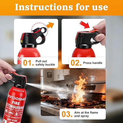Fire Extinguisher for Home and Vehicle - Mondoshop 4-Pack Water-Based Portable Fire Extinguisher with Mount for A, B, C, K Fire, Suitable for Vehicle, Kitchen, Home, Car, Boat, Camping, Business