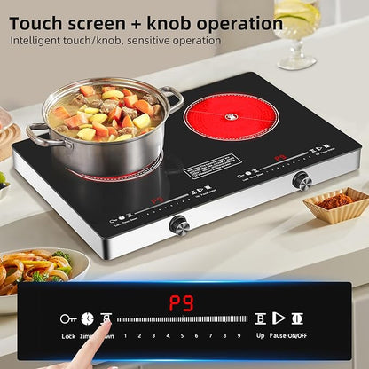 Electric Cooktop,110V 2500W Electric Stove Top with LED Knob Control,9 Power Levels, Kids Lock & Timer,Overheat Protection stove,24 Inch 2 burner cooktop
