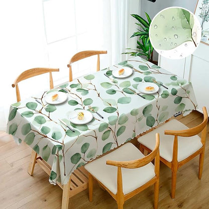 Swono Rectangle Tablecloth Green Floral Table Cover 52x70 Inch Eucalyptus Round Leaves Branches Twigs Table Cloth for Rectangle Tables Decorative Tablecloth for Dining Party Camping BBQ