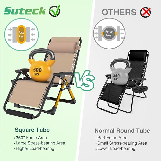 Suteck Oversized Zero Gravity Chair,500LBS 33In XXL Outdoor Recliner Chairs | w/Removable Cushion&Headrest, Camping Lounge Chair w/ Upgraded Lock&Footrest, Reclining Patio Chairs for Indoor Outdoor