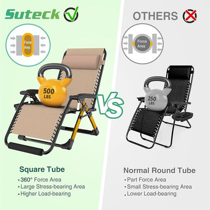 Suteck Oversized Zero Gravity Chair,500LBS 33In XXL Outdoor Recliner Chairs | w/Removable Cushion&Headrest, Camping Lounge Chair w/ Upgraded Lock&Footrest, Reclining Patio Chairs for Indoor Outdoor