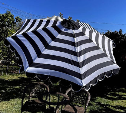 BELLRINO DECRO Black / White Scalloped Edge Replacement Edge Umbrella Canopy for 9ft 8 Ribs (Canopy Only) C004-8BW-BLACK
