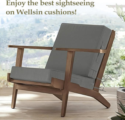 Wellsin Outdoor Deep Seat Patio Cushions, 24 x 24 Waterproof & 3-Year Fade Resistant Outdoor Cushions with Removable Covers,Ties and Handle for Chair, Sofa, Couch, Dark Grey