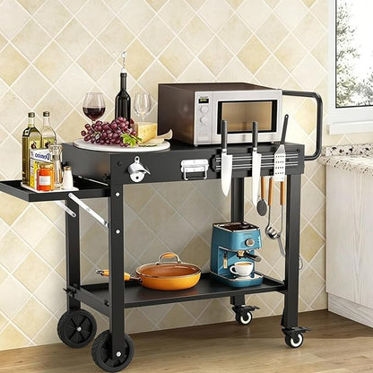 Portable Grill Table for Blackstone Griddle, Outdoor Grill Cart with Wheels, Griddle Stand Fit 17 Inch 22 Inch Ninja Griddle, Folding Table with Caddy for Outside Patio, Kitchen Cooking Prep Table