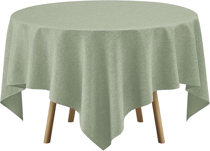 Decorelia Faux Linen Square Tablecloth for Dining Room,Waterproof Texture Decorative Farmhouse Rustic Card Table Cloth for Indoor Outdoor Party Holiday Picnics Patio,52x52 Inch (Square),Sage Green