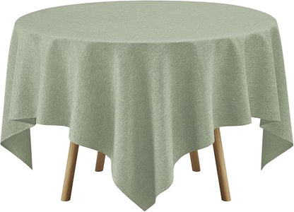 Decorelia Faux Linen Square Tablecloth for Dining Room,Waterproof Texture Decorative Farmhouse Rustic Card Table Cloth for Indoor Outdoor Party Holiday Picnics Patio,52x52 Inch (Square),Sage Green