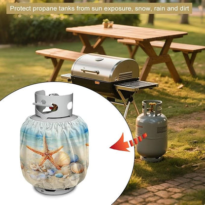 Propane Tank Cover 20lb Gas Tank Cover Outdoor 600D Heavy Duty Waterproof Covers Fits Standard 20 lb Cylinder, 13.7'' x 16.5'' Beach Shell