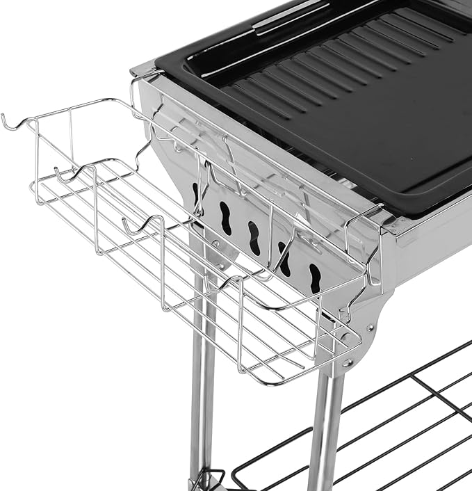 LEADZM Stainless Steel Barbecue Grill, BBQ Charcoal Foldable & Portable Grill, Great for Outdoor Cooking Camping Hiking Picnics Tailgating, Silver 39.3"×12.2"×27.9"