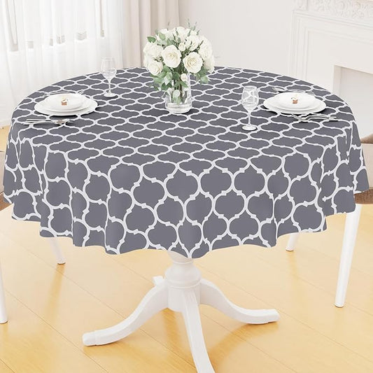 Smiry Round Plastic Table Cloth, Waterproof Vinyl Tablecloth with Flannel Backing for Round Tables, Wipeable & Spillproof for Dining, Camping, Indoor and Outdoor (60" Round, Grey)