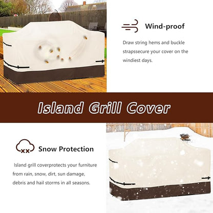 86 Inch Island Grill Cover - 600D Heavy Duty Waterproof All Weather Protection Outdoor Cover,Beige & Brown