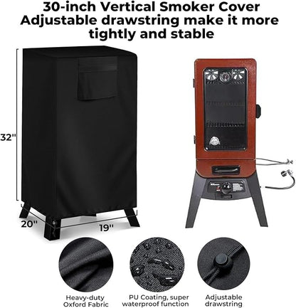 30-inch Vertical Smoker Cover, Compatible with Most of Vertical Smoker (19" Lx20 Wx32 H), Heavy-Duty and Weather-Resistant Oxford Fabric with Adjustable Drawstring