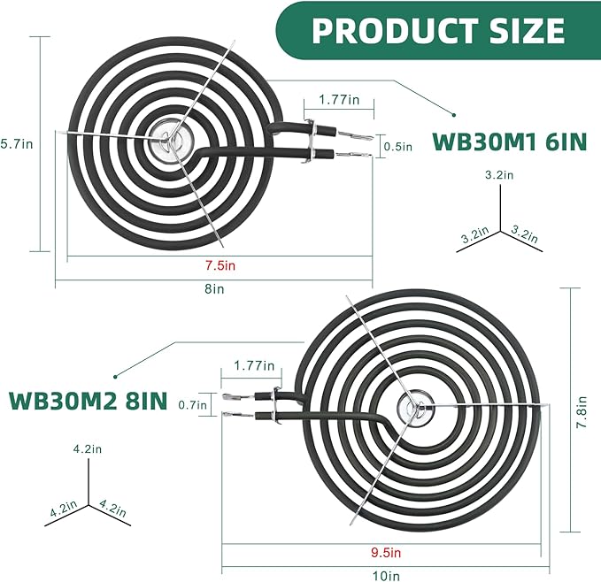 Stove Burner Drip Pan WB31T10010(6") WB31T10011(8") and Electric Stove Replacement Burner WB30M1(6") and WB30M2(8") Compatible for G-E Hot-point Ken-more Electric Range Stove by MIFLUS