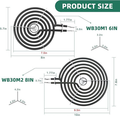 Stove Burner Drip Pan WB31T10010(6") WB31T10011(8") and Electric Stove Replacement Burner WB30M1(6") and WB30M2(8") Compatible for G-E Hot-point Ken-more Electric Range Stove by MIFLUS